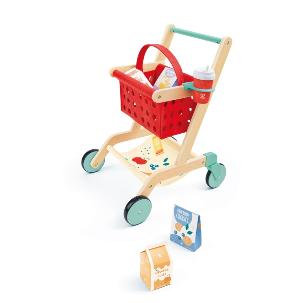 Carrito de Supermercado Infantil de Madera con Canasta