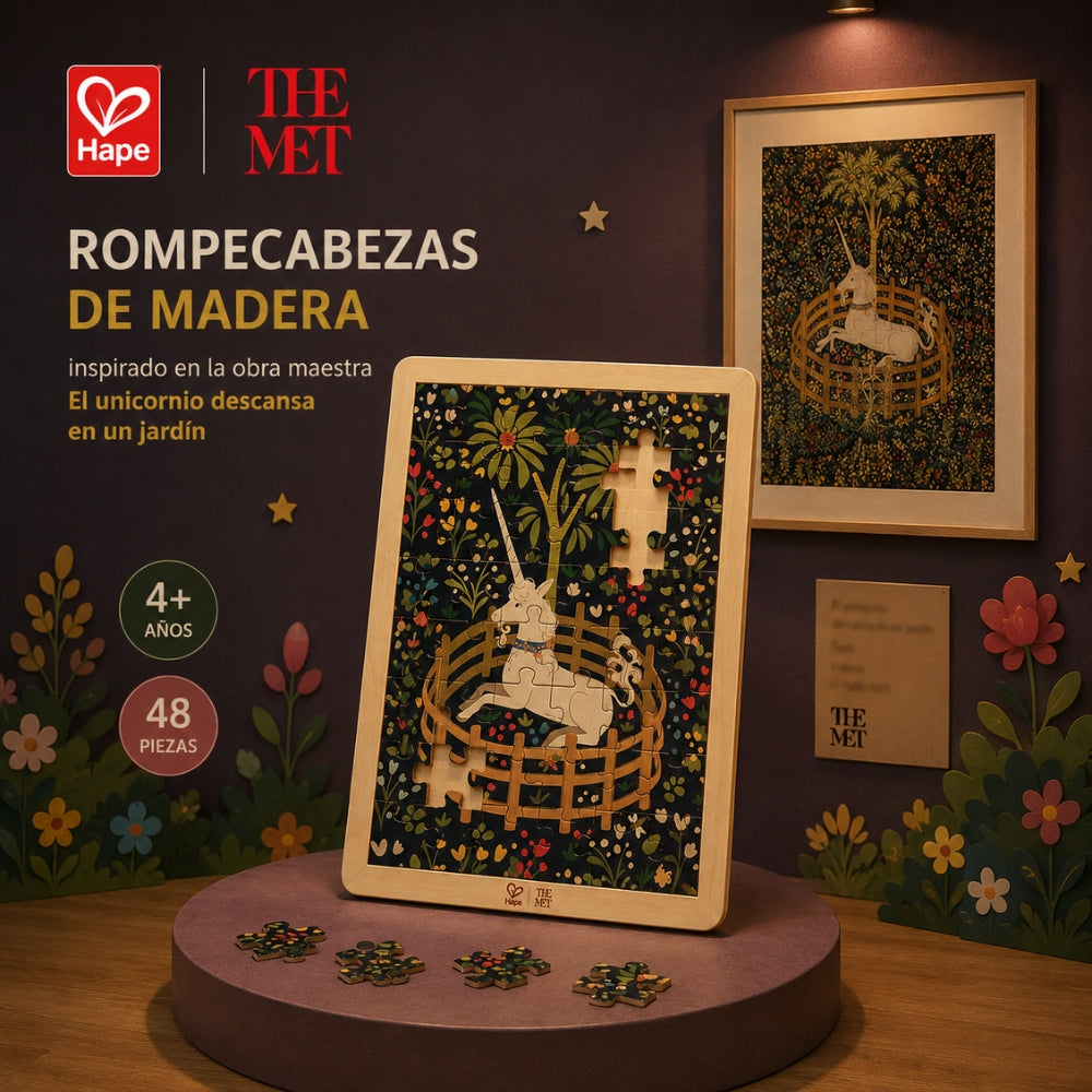 Rompecabezas de Madera Unicornio en el Jardin