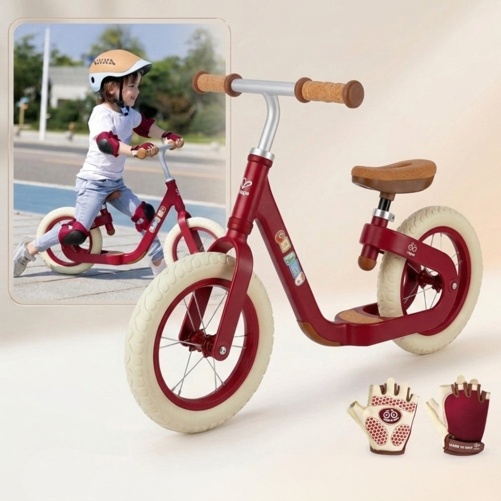 Kit Hape – Bicicleta de Equilibrio Ecológica Roja + Guantes Térmicos Medio Dedo