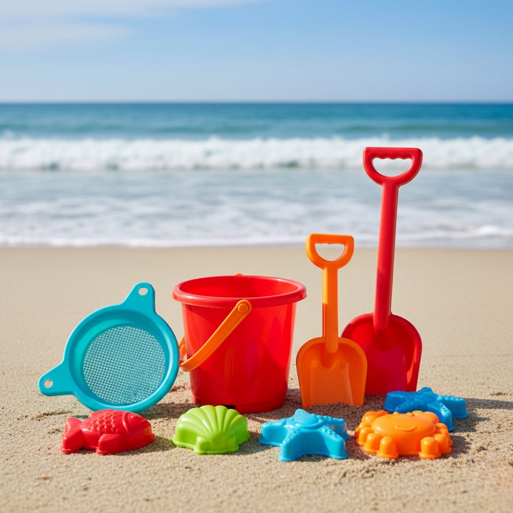 Kit de Playa para Niños – Cubo, Pala y Moldes de Animales Marinos