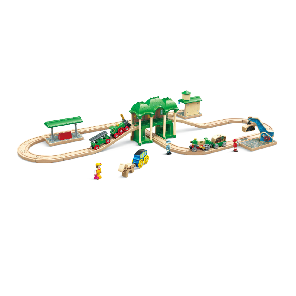 Set de Tren y Estación Retro de Madera