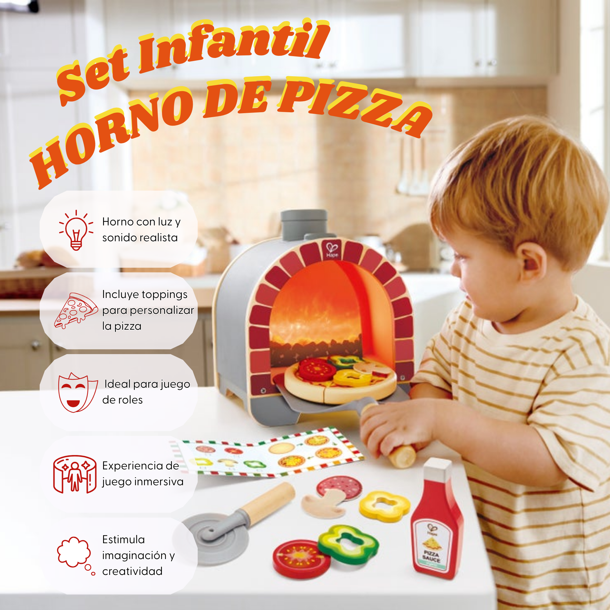Set Infantil Horno de Pizza de Madera con Sonido y Luz