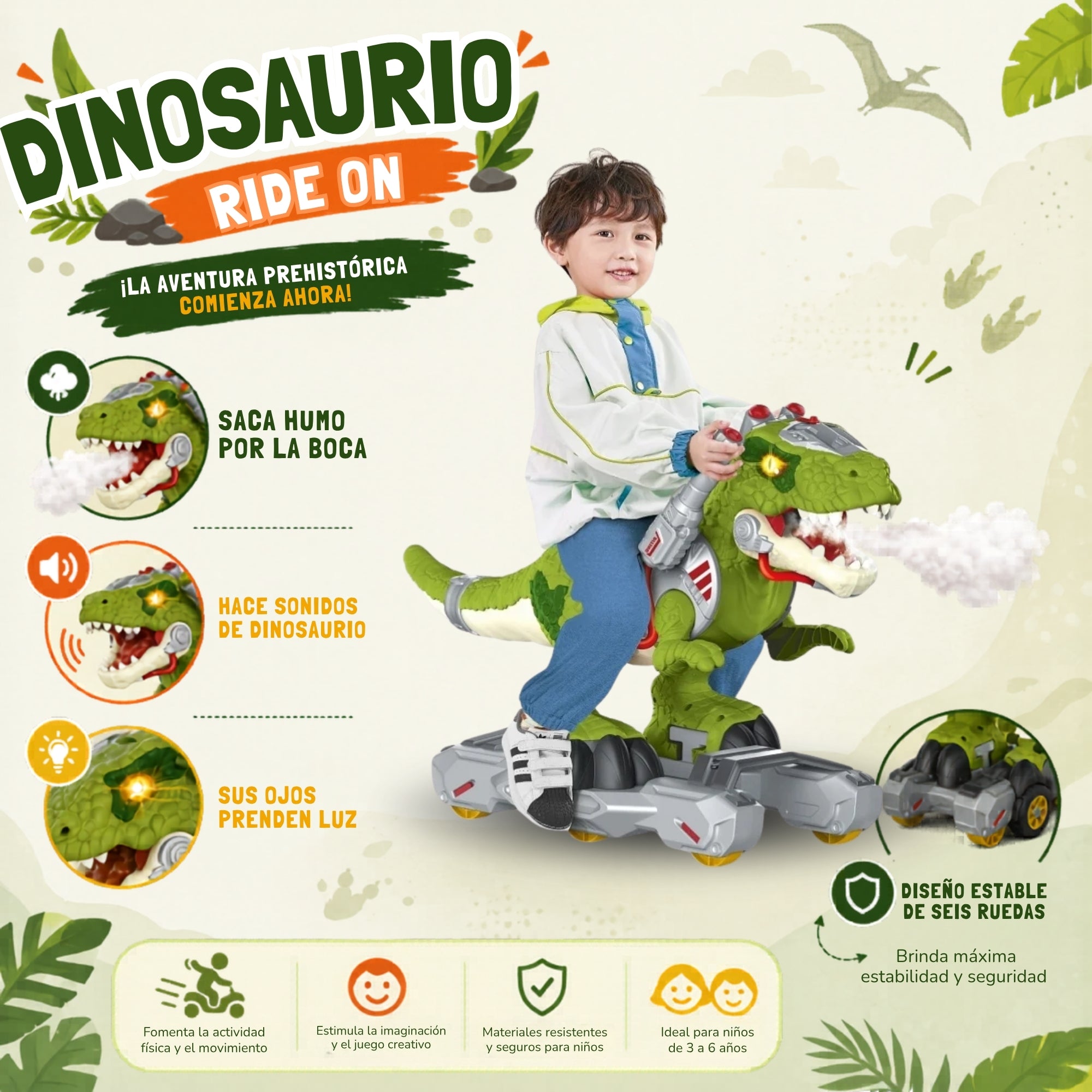 DINOSAURIO MONTABLE CON RUEDAS