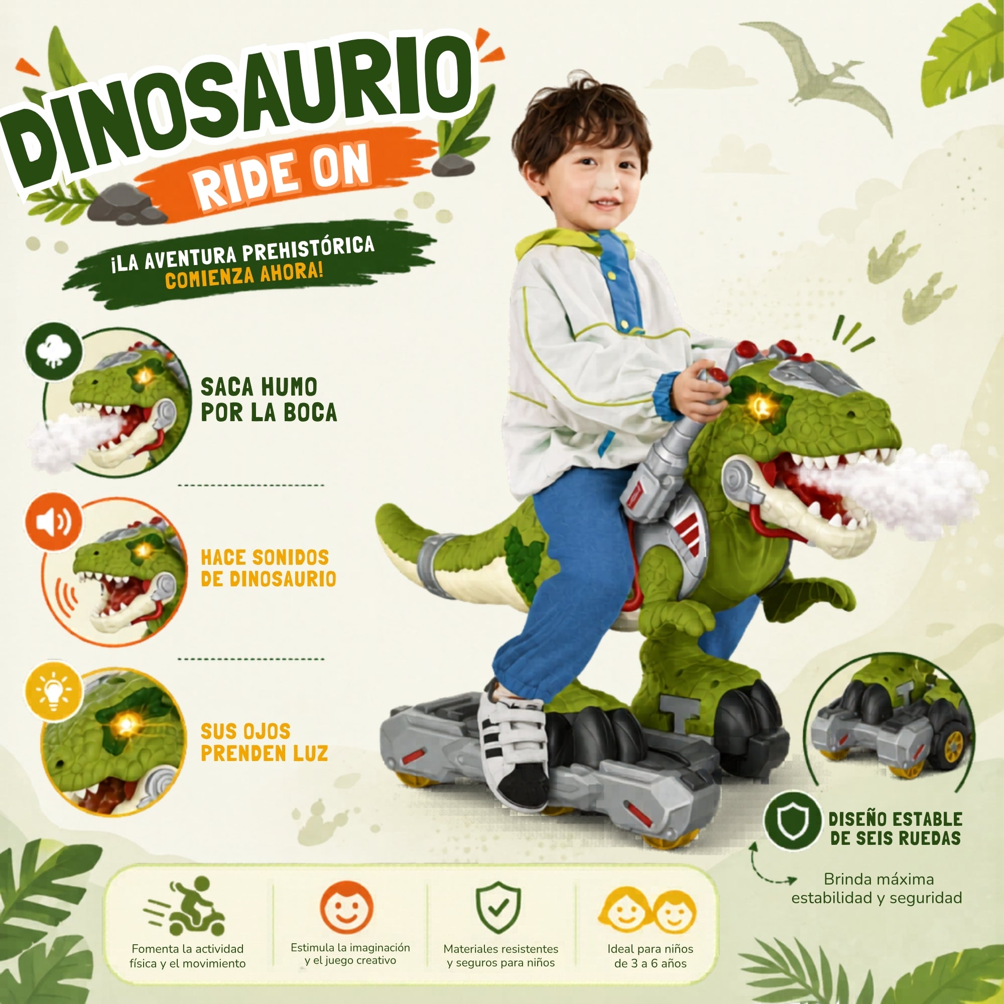 DINOSAURIO MONTABLE CON RUEDAS