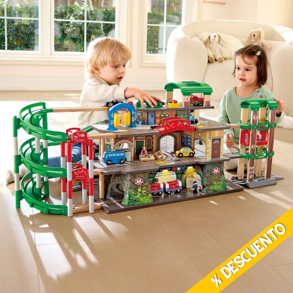 Juego de Trenes Multinivel Hape Set de Madera con 4 Pisos