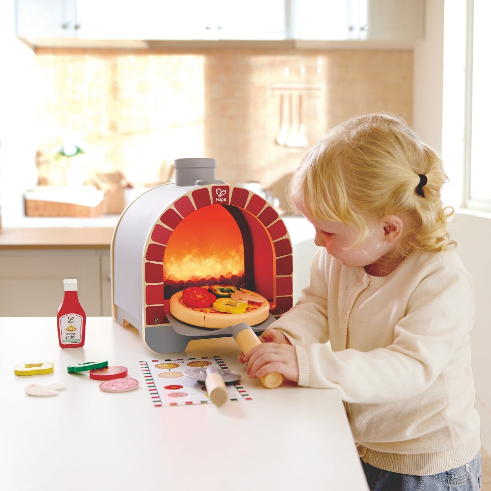 SET INFANTIL HORNO DE PIZZA DE MADERA CON SONIDO Y LUZ