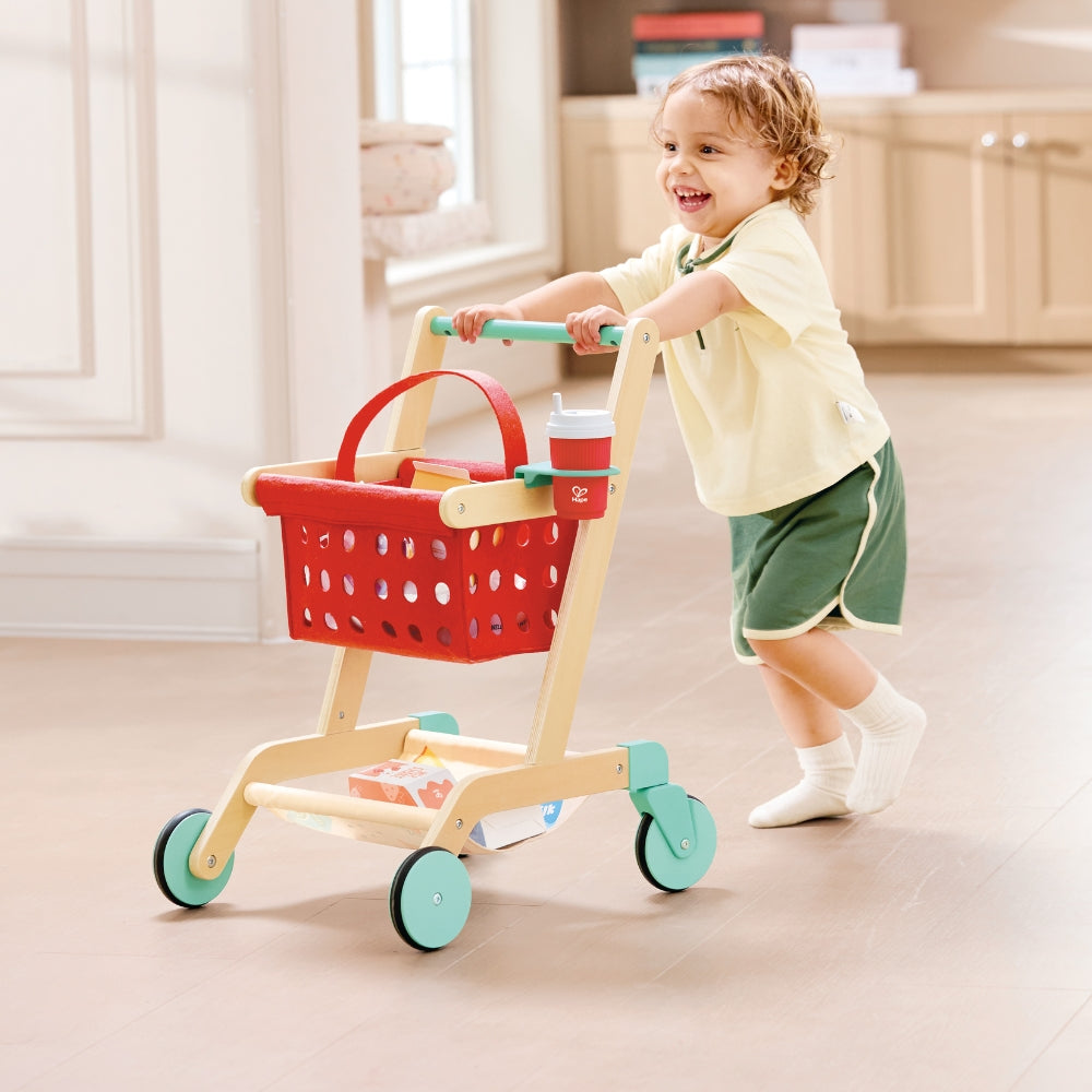 Carrito de Supermercado Infantil de Madera con Canasta
