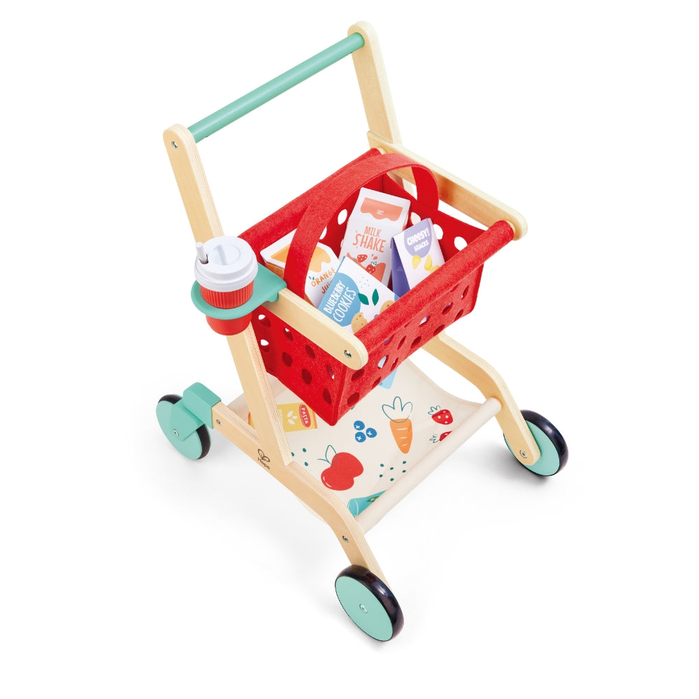 Carrito de Supermercado Infantil de Madera con Canasta