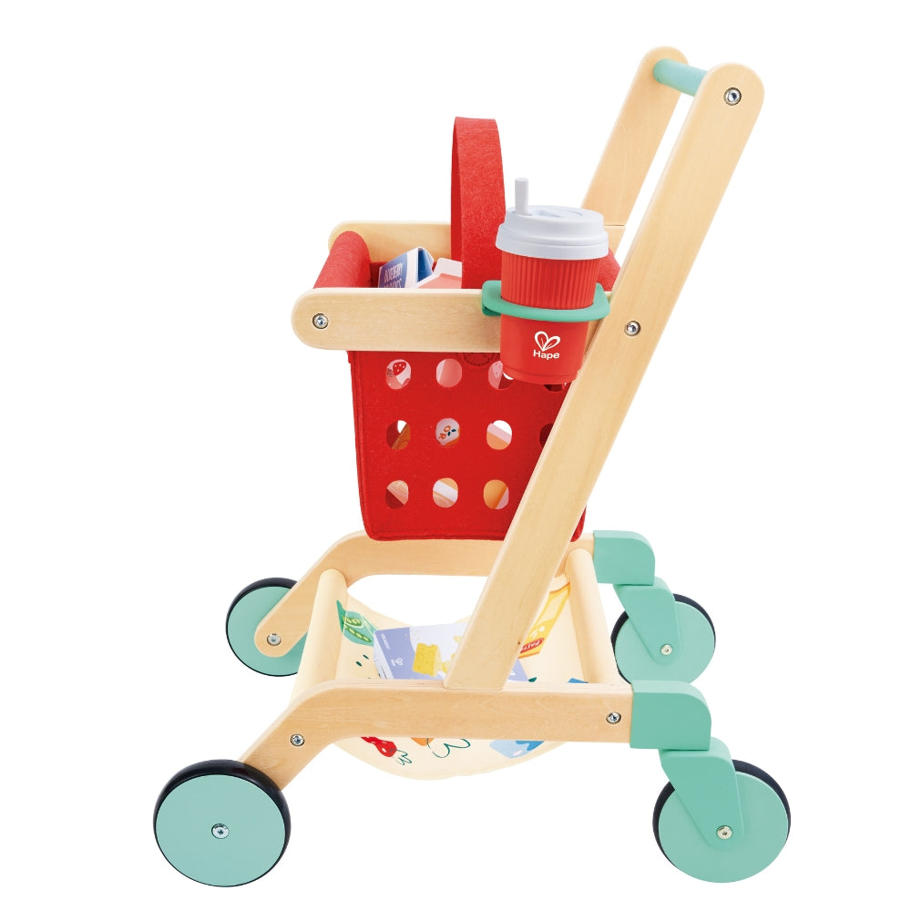 Carrito de Supermercado Infantil de Madera con Canasta