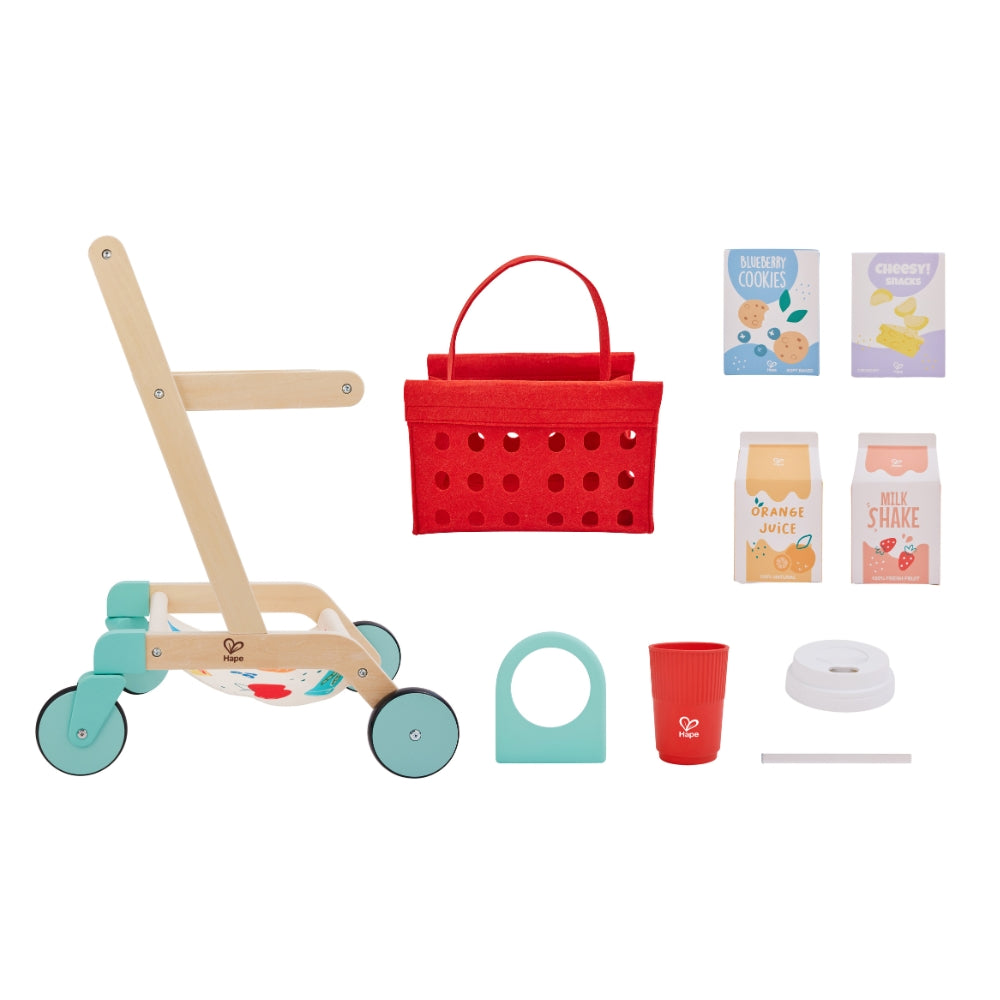 Carrito de Supermercado Infantil de Madera con Canasta
