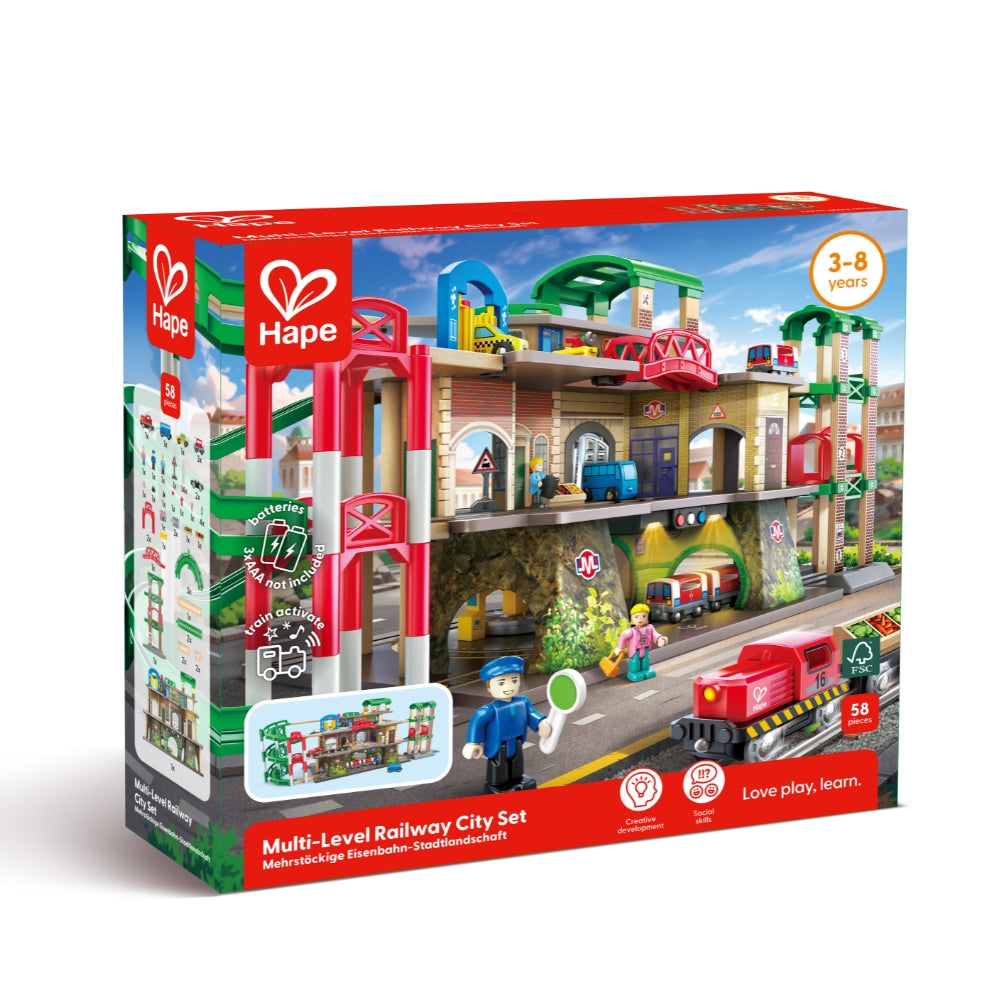 Juego de Trenes Multinivel Hape Set de Madera con 4 Pisos