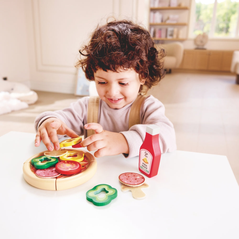 SET INFANTIL HORNO DE PIZZA DE MADERA CON SONIDO Y LUZ