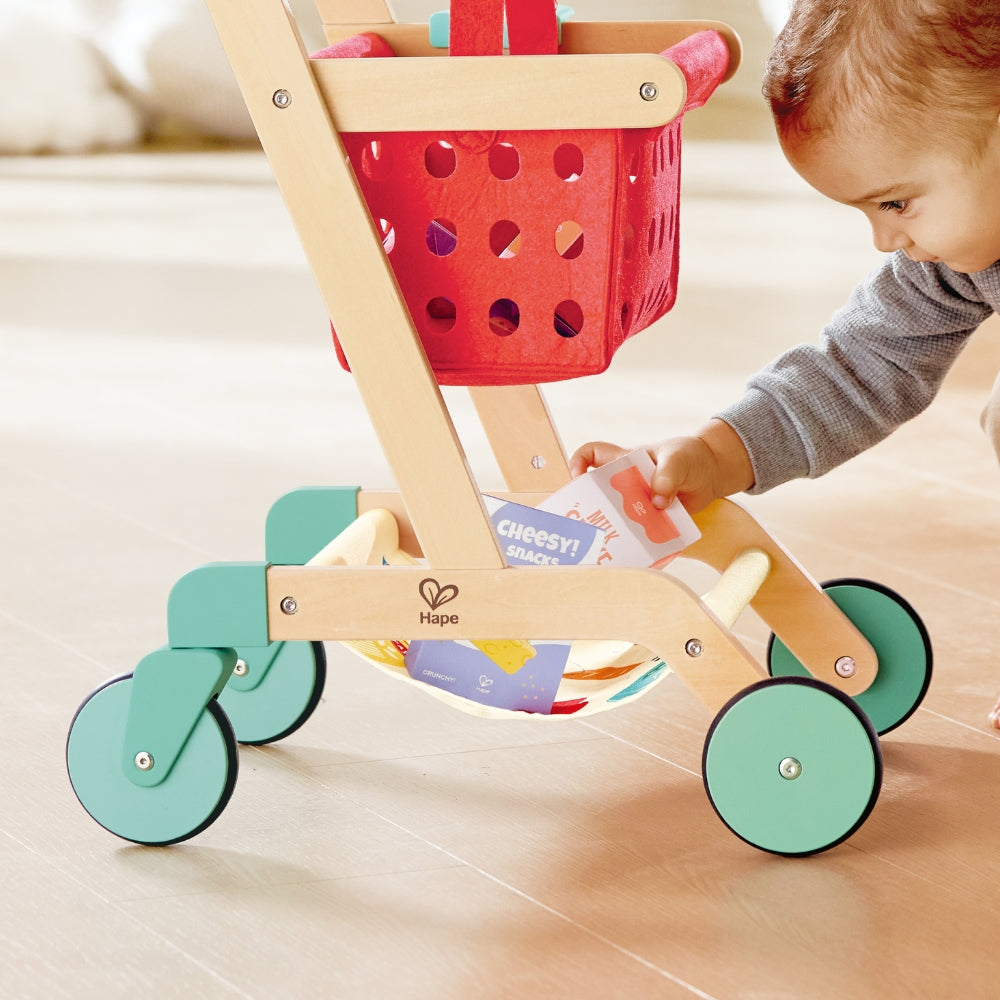 Carrito de Supermercado Infantil de Madera con Canasta