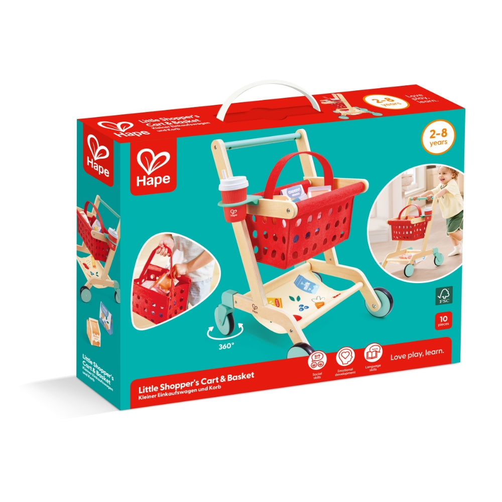 Carrito de Supermercado Infantil de Madera con Canasta