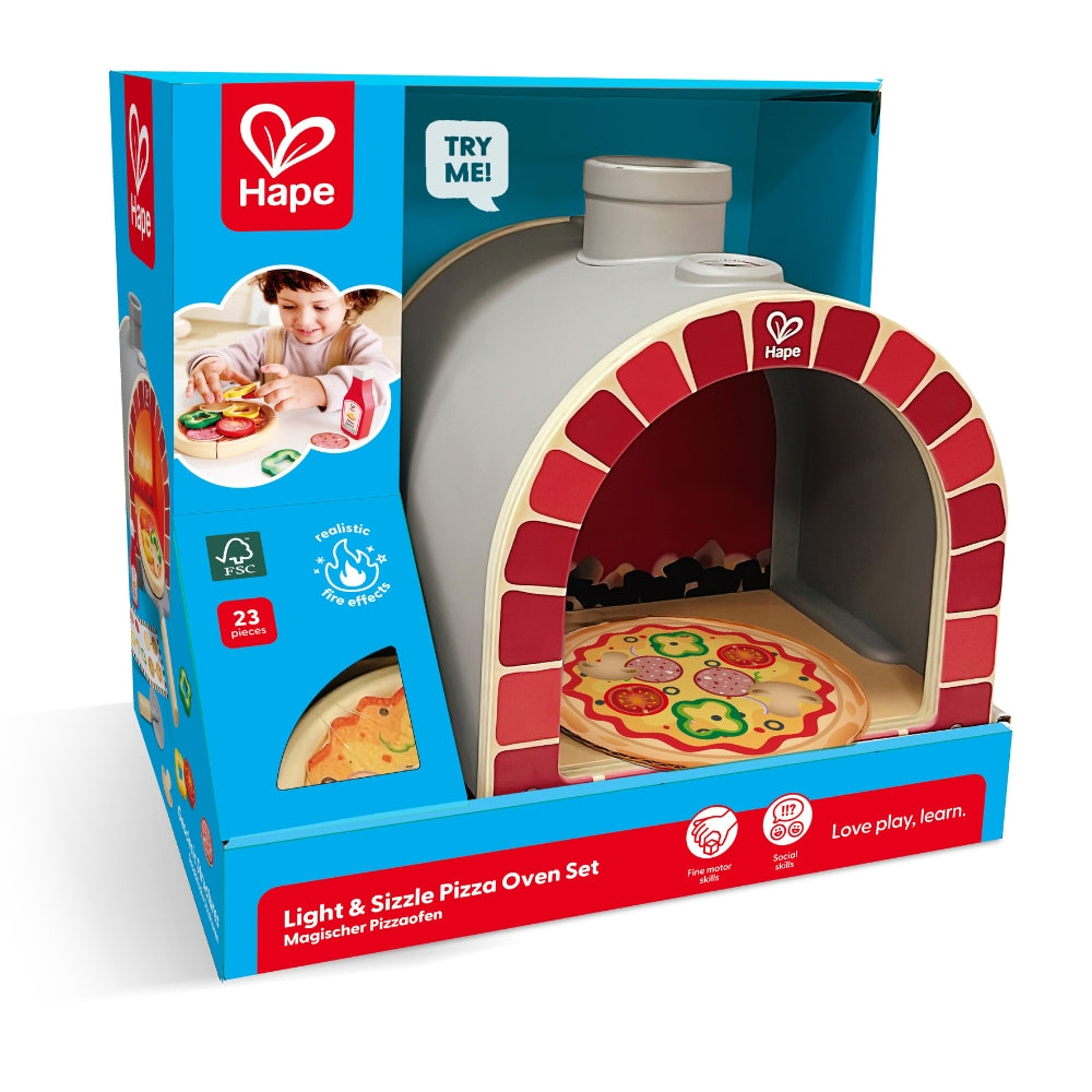 SET INFANTIL HORNO DE PIZZA DE MADERA CON SONIDO Y LUZ