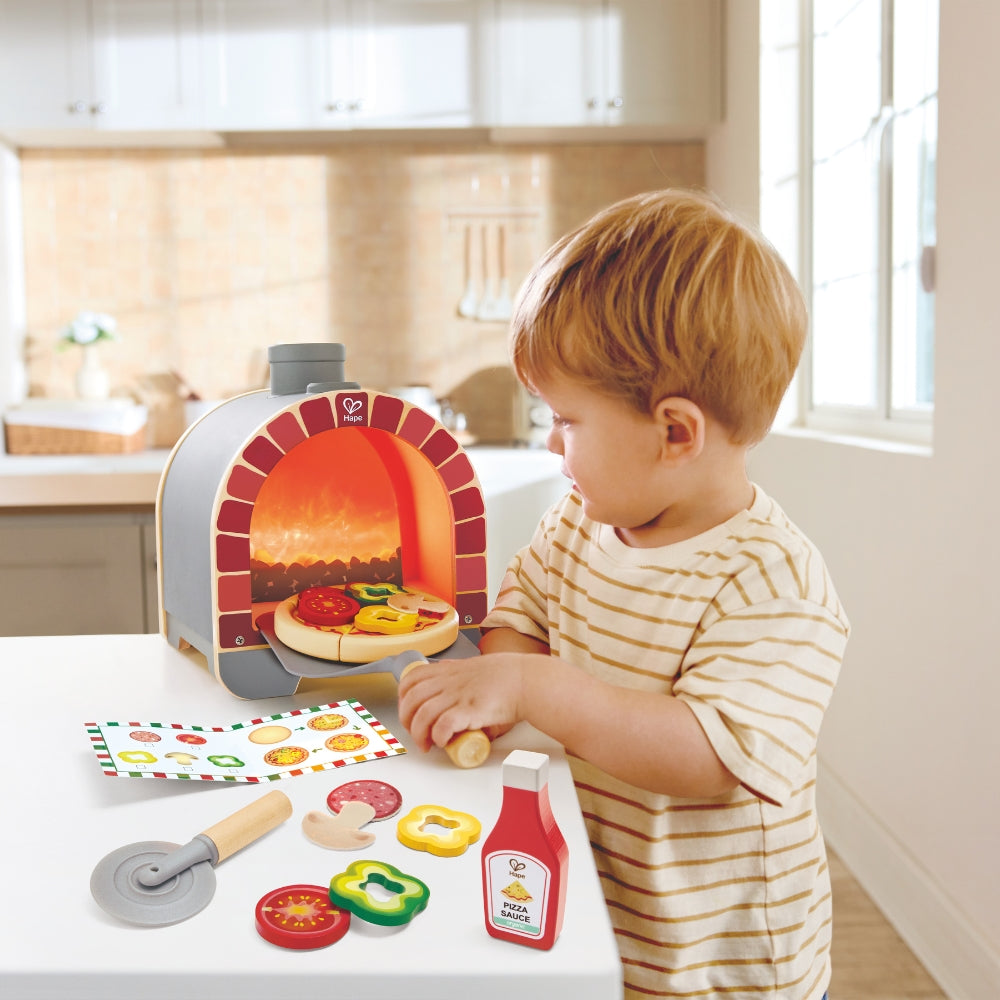 SET INFANTIL HORNO DE PIZZA DE MADERA CON SONIDO Y LUZ