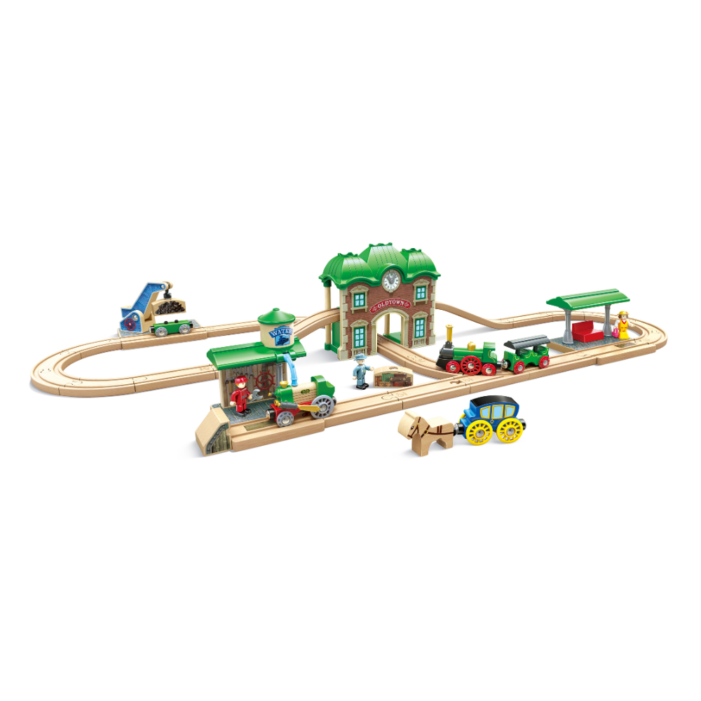 Set de Tren y Estación Retro de Madera