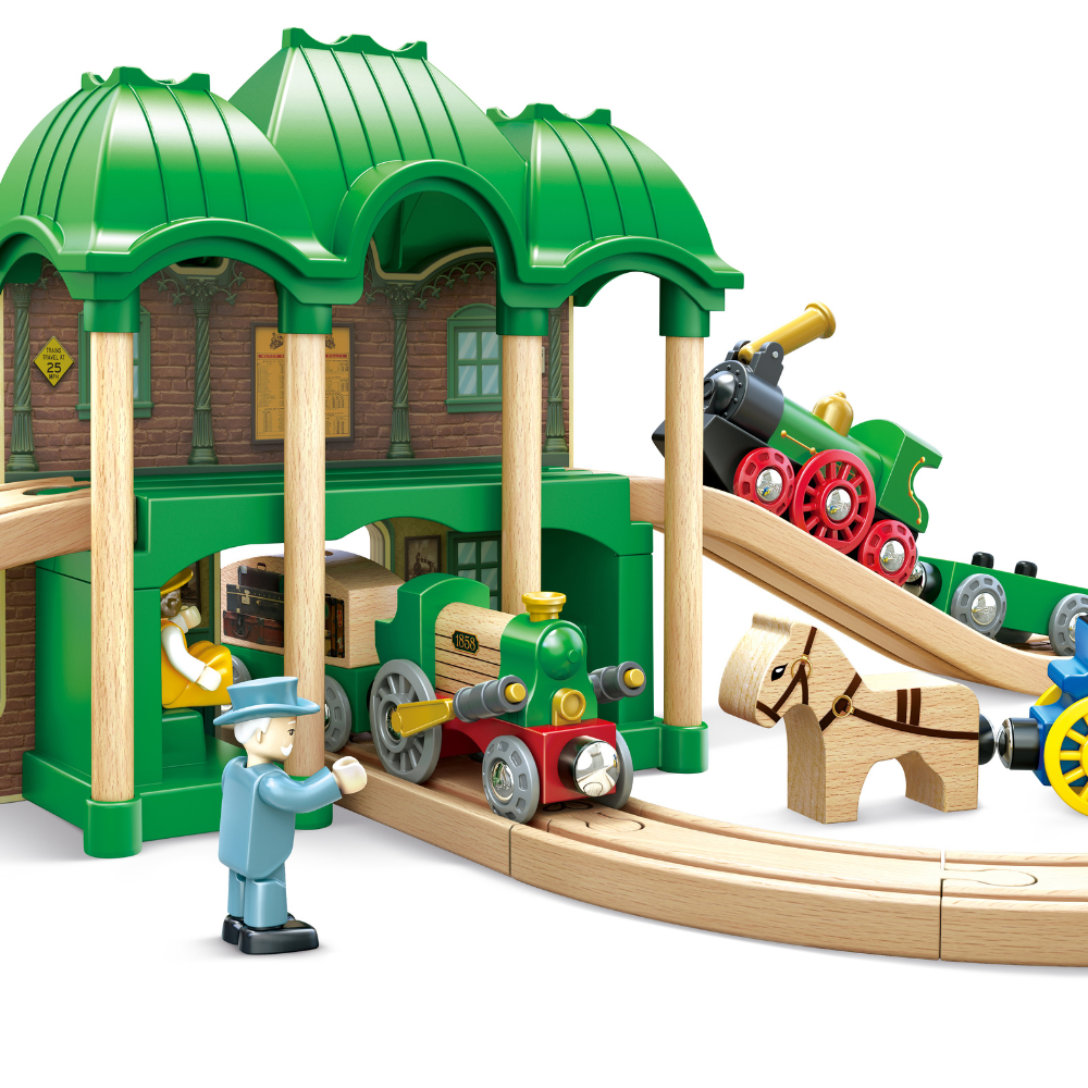 Set de Tren y Estación Retro de Madera