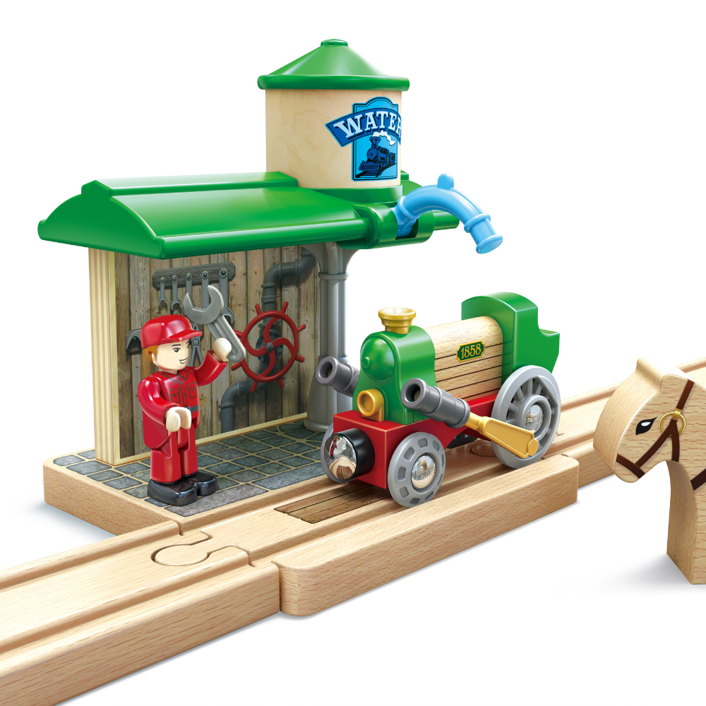 Set de Tren y Estación Retro de Madera