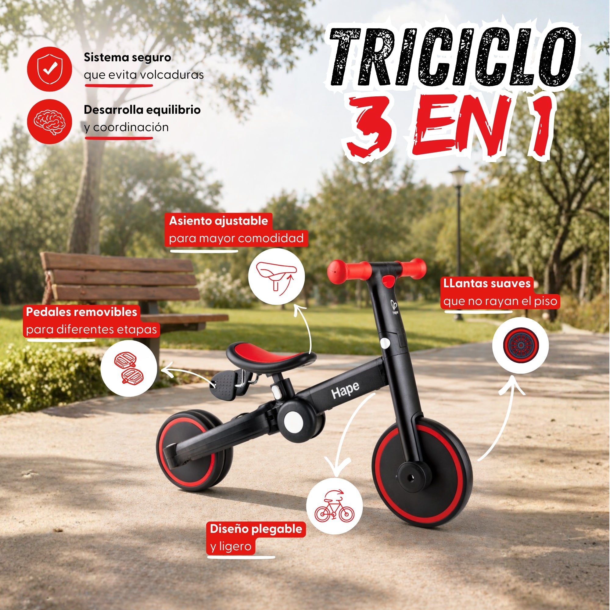 TRICICLO DE EQUILIBRIO PLEGABLE MULTIFUNCIONAL