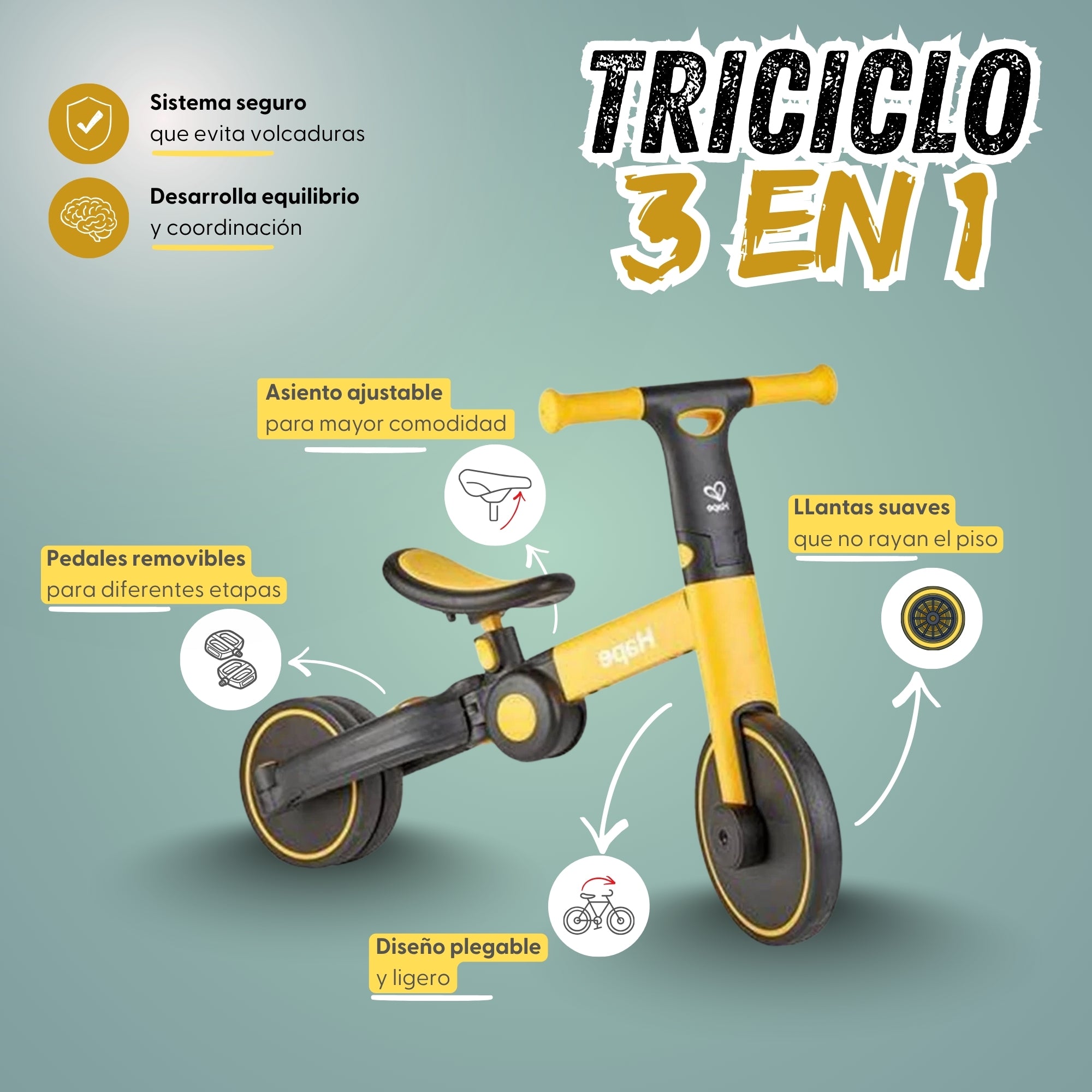 TRICICLO DE EQUILIBRIO PLEGABLE MULTIFUNCIONAL HAPE