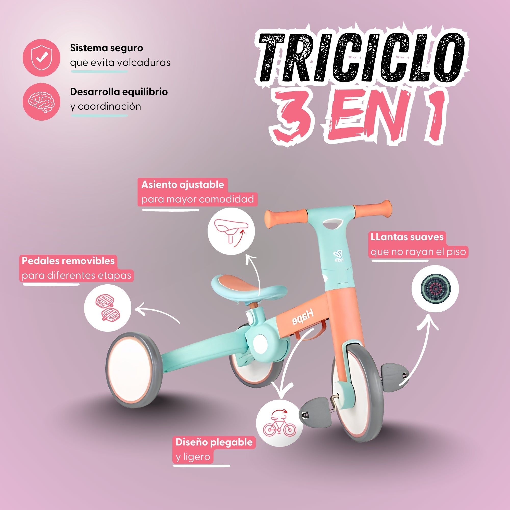 TRICICLO DE EQUILIBRIO PLEGABLE MULTIFUNCIONAL